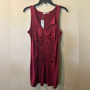 Red Ruched Sleeveless Midi Dress for Cocktail